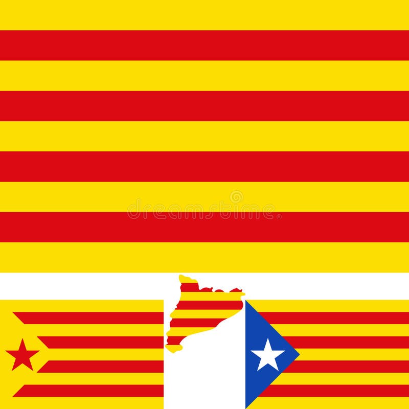 Map and flag of Catalonia. Blue estelada. Socialist Independentist red estelada. Vector royalty free illustration Map and flag of Catalonia. Blue estelada. Socialist Independentist red estelada. Vector royalty free illustration