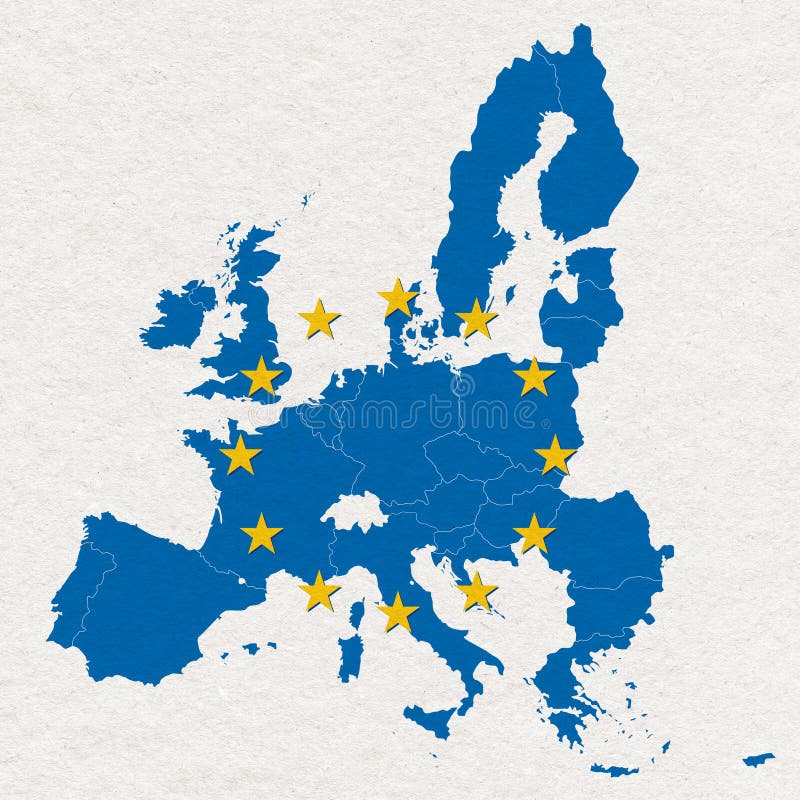 Map and flag of European Union on white handmade paper texture royalty free stock image Map and flag of European Union on white handmade paper texture royalty free stock image