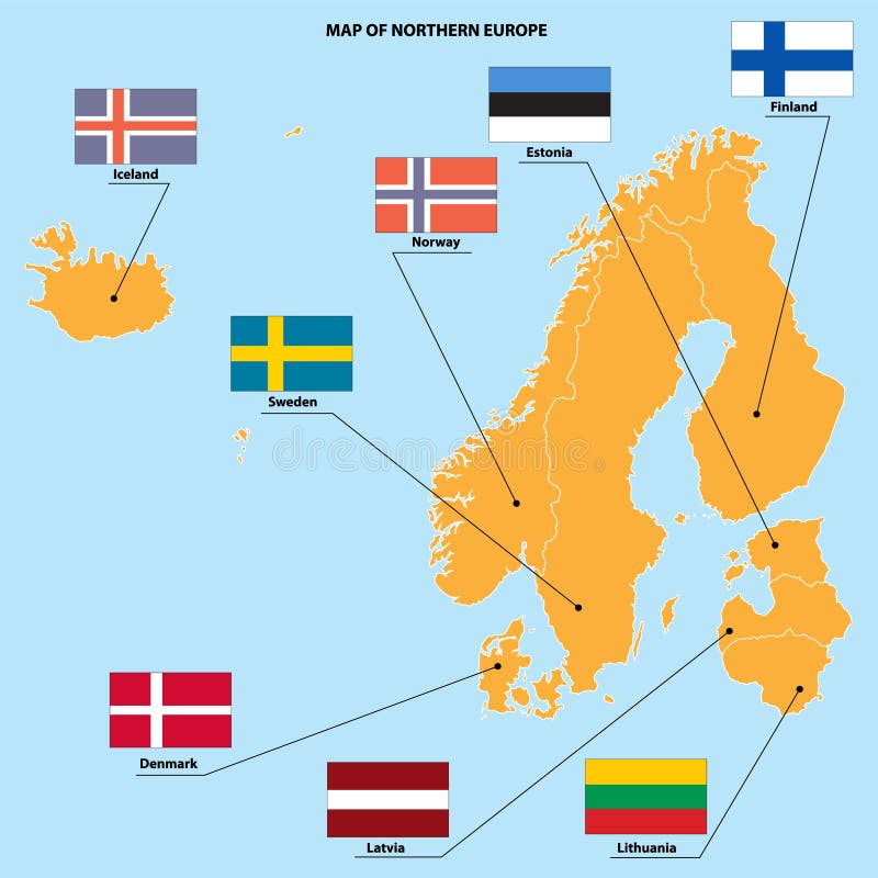 download map and flags of north europe stock vector illustration of orange kingdom