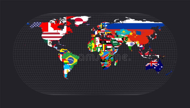 Map with flagsofallcountries of the world. stock illustration