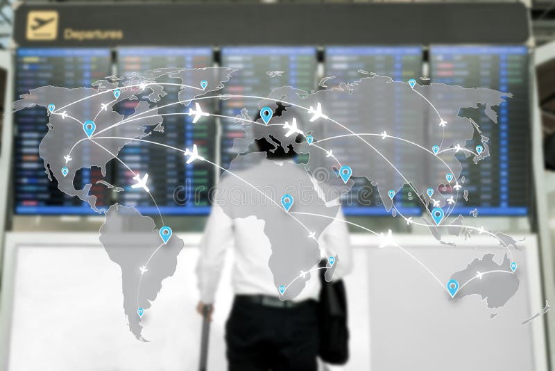 Map of flight routes airplanes network use for global travel, import,export,logistics network concept. (Elements of this image furnished by NASA). Global network connection map stock images, royalty-free photos and pictures