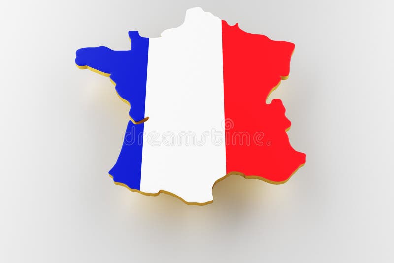 Map of France Land Border with Flag. France Map on White Background