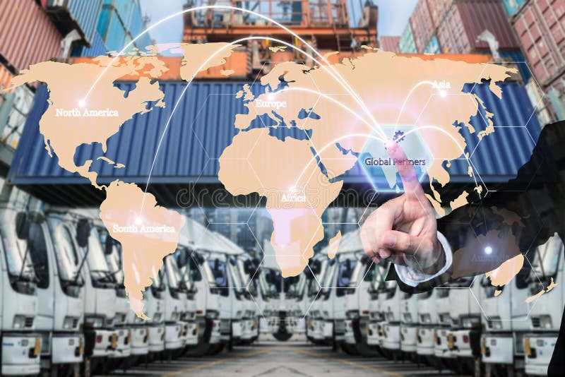 Map global logistics partnership connection of Container Cargo freight ship for Logistics Import Export background. Global network connection map stock images, royalty-free photos and pictures