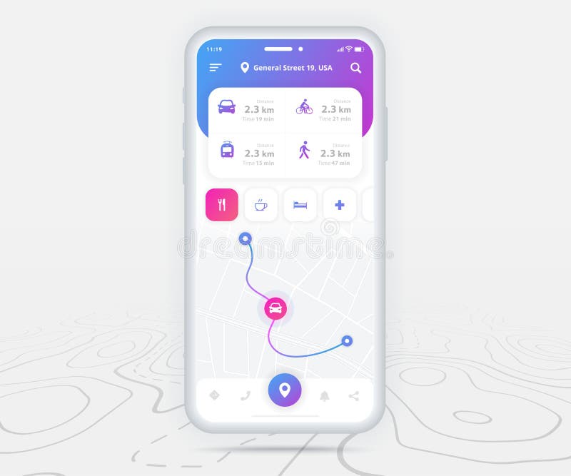 Map GPS Navigation Ux Ui Concept, Smartphone Map Application and ...