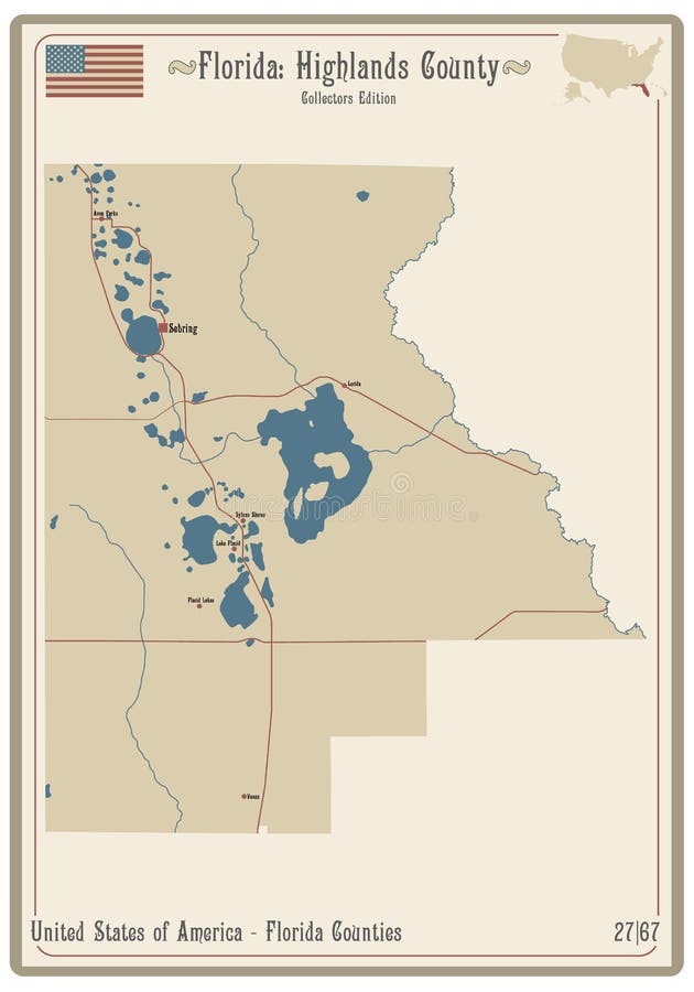 Map of Highlands County in Florida Stock Vector Illustration of brown
