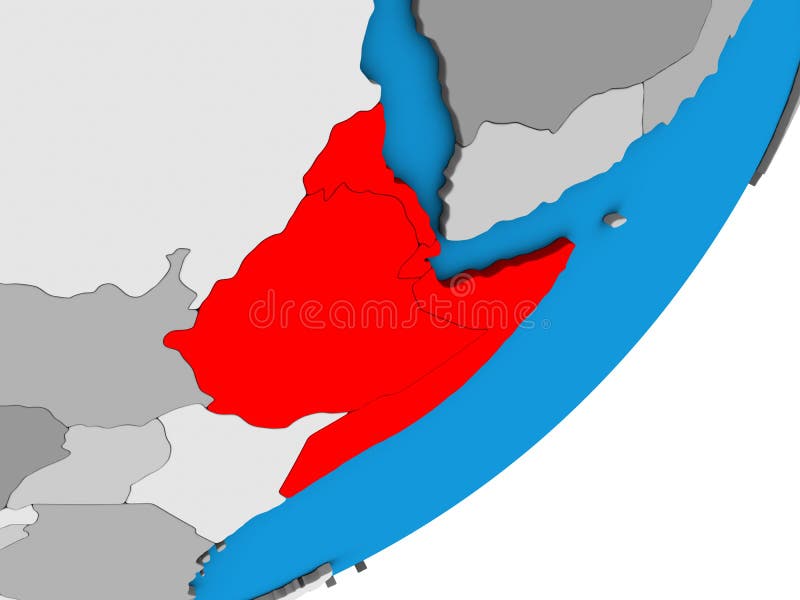Map of Horn of Africa on 3D Globe Stock Illustration - Illustration of