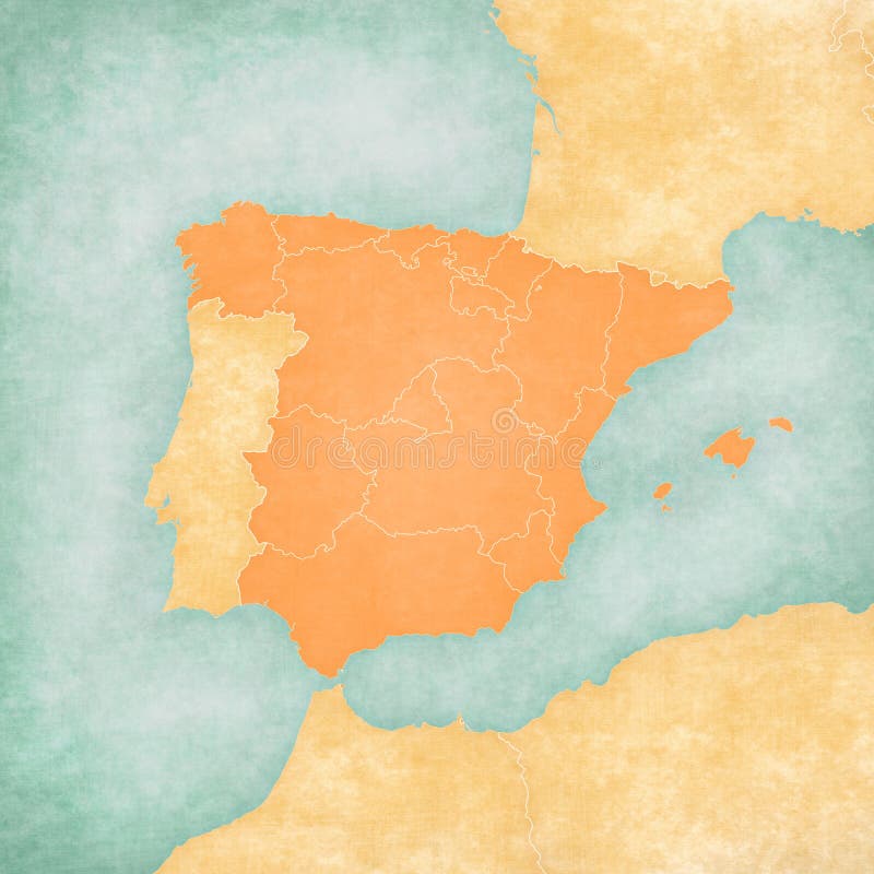 Map of Iberian Peninsula - Spain Blank Map Stock Illustration