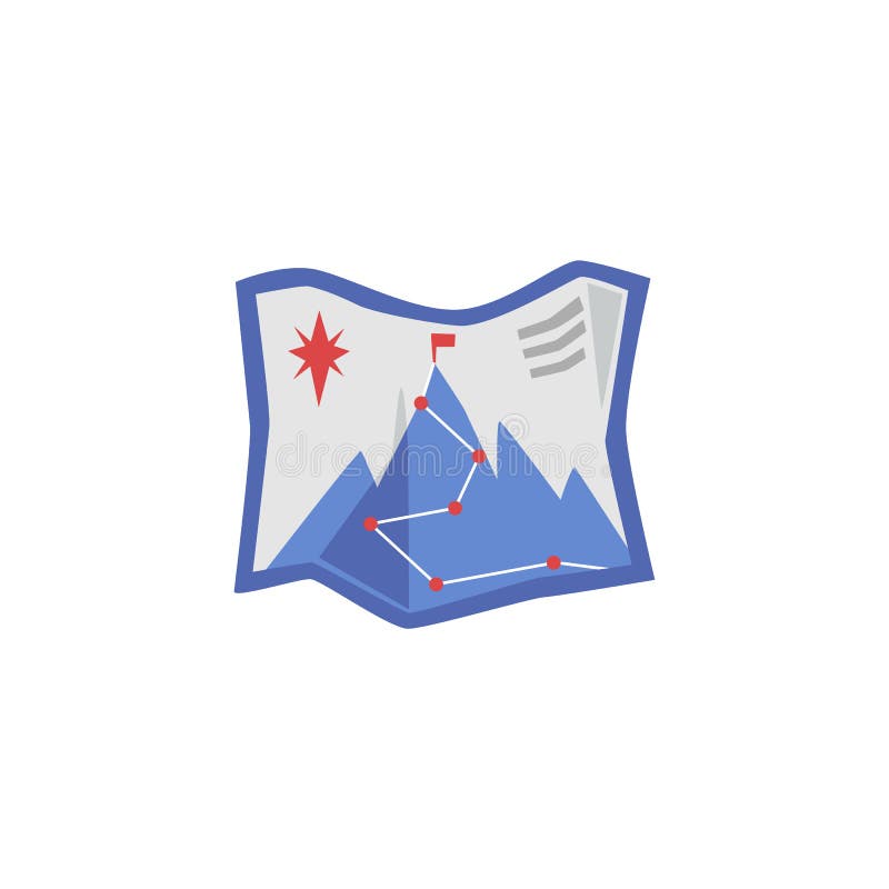 Map icon with alpinist route and mountain peak flat vector illustration isolated.