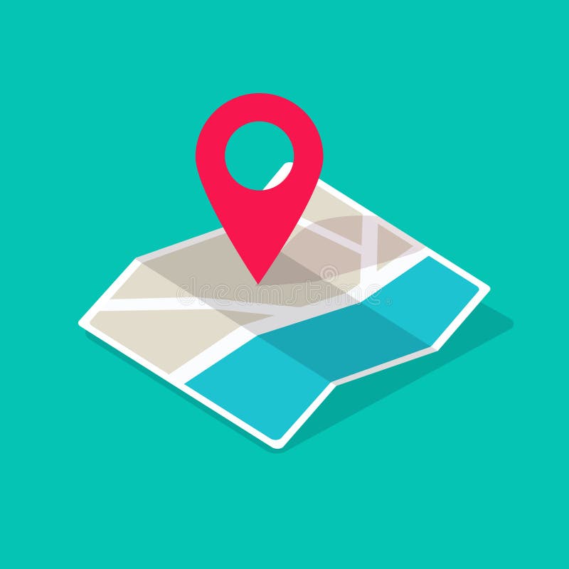 Map icon isometric with destination location pin pointer vector illustration flat cartoon, concept of GPS position vector illustration