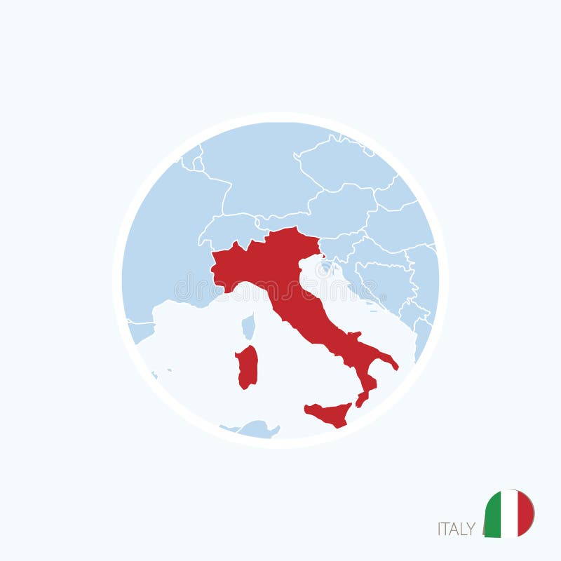 Map icon of Italy. Blue map of Europe with highlighted Italy in red color royalty free illustration Map icon of Italy. Blue map of Europe with highlighted Italy in red color royalty free illustration