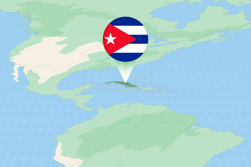 Map Illustration of Cuba with the Flag. Cartographic Illustration of