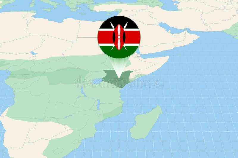 Map Illustration of Kenya with the Flag. Cartographic Illustration of