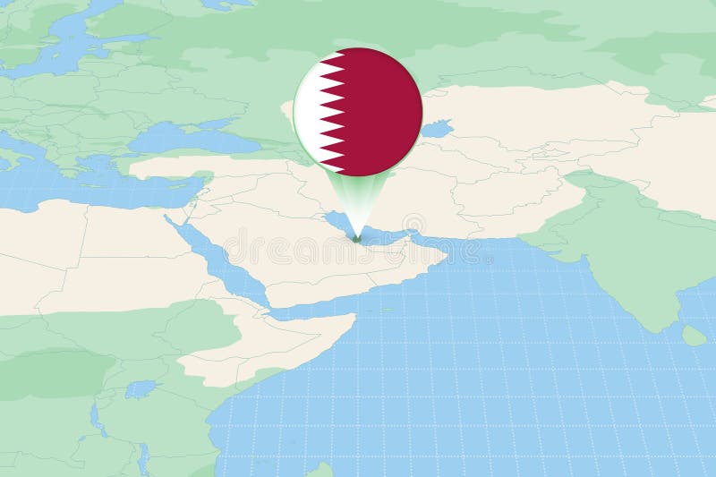 Map Illustration of Qatar with the Flag. Cartographic Illustration of