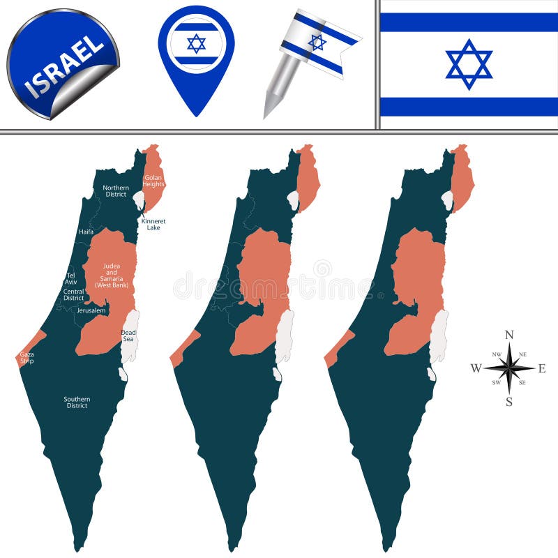 Map of Israel with named districts stock illustration