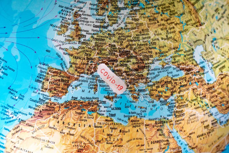 Map of Italy coronavirus contagion epidemic threat. COVID19 contagion in Italy. Planetary image. Globe view from space royalty free stock image