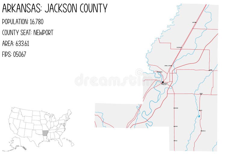 Map of Jackson County in Arkansas, USA. Stock Vector Illustration of