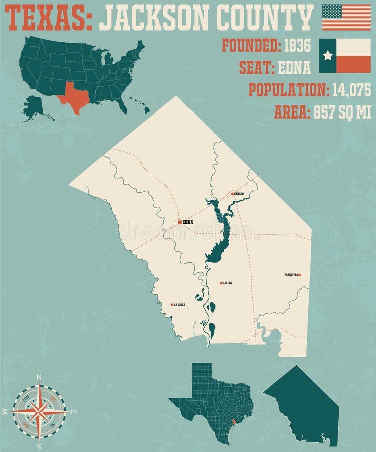 Map of Jackson County in Texas Stock Vector - Illustration of compass