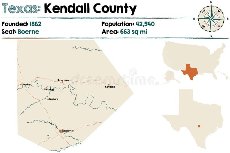 Map of Kendall County in Texas Stock Vector Illustration of colorful