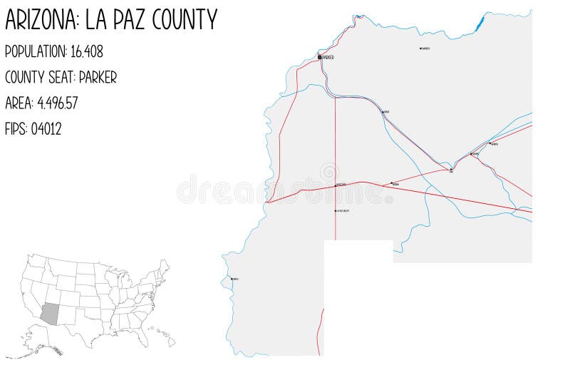 Map of La Paz County in Arizona, USA. Stock Vector Illustration of
