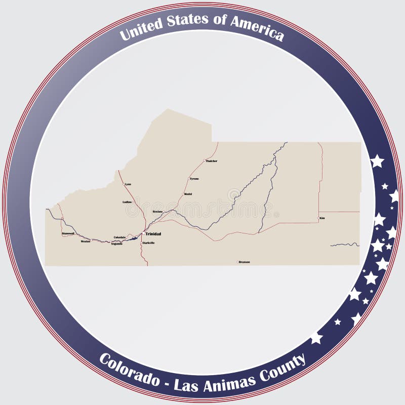 Map of Las Animas County in Colorado Stock Vector Illustration of
