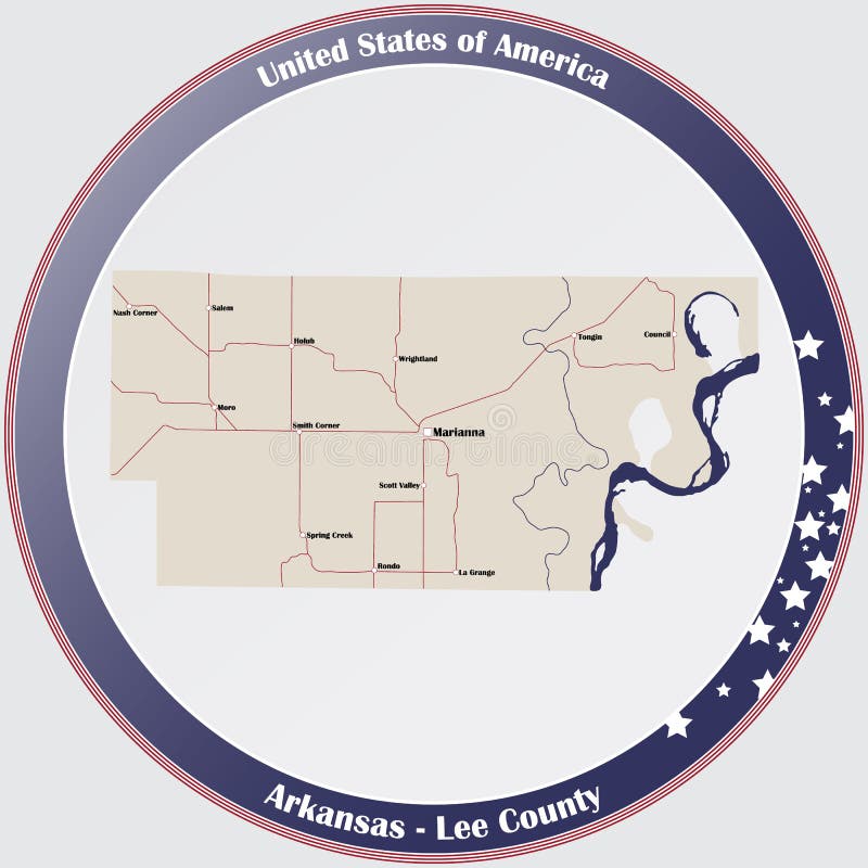 Map of Lee County in Arkansas Stock Vector Illustration of colored