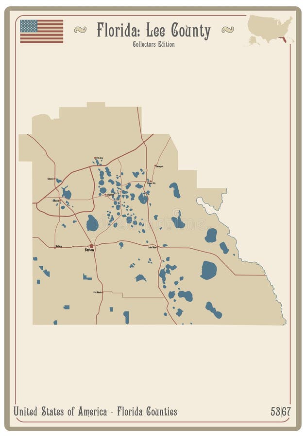 Map of Lee County in Florida Stock Vector Illustration of american