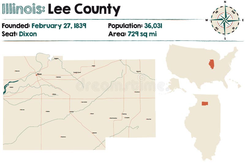 Map of Lee County in Illinois Stock Vector Illustration of colorful