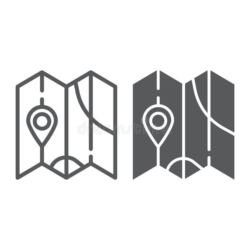 Map line and glyph icon, direction and location, navigation sign, vector graphics, a linear pattern on a white vector illustration