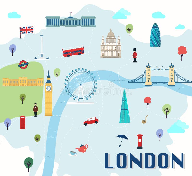 London Cityscape Vector Illustration. Cartoon United Kingdom Skyline