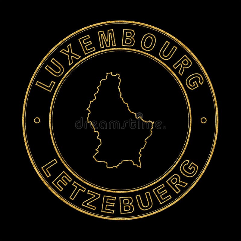 Map of Luxembourg, Golden Stamp Black Background Stock Illustration