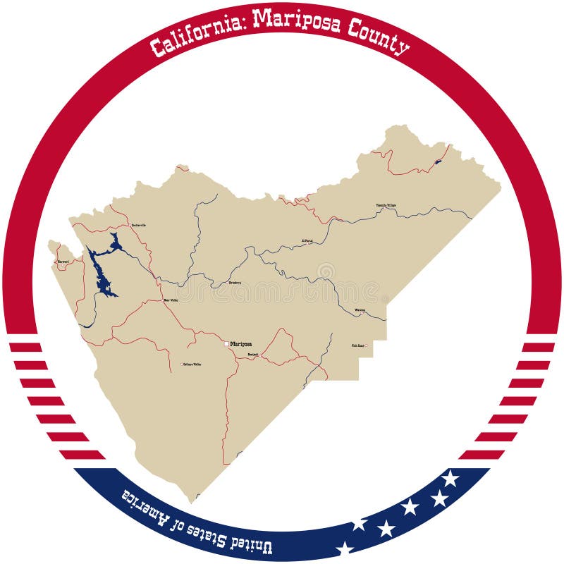 Map of Mariposa County in California, USA Stock Vector Illustration