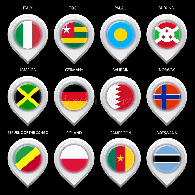 Map marker with flag-set seventh stock illustration