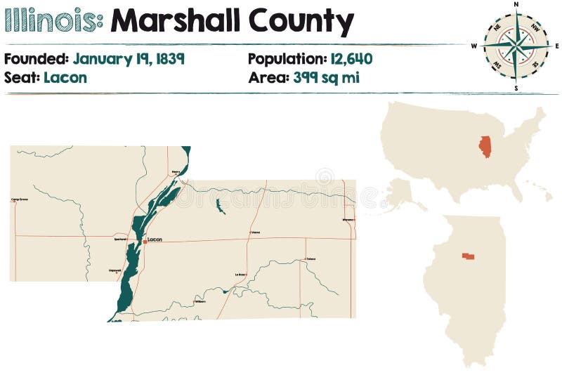 Map of Marshall County in Illinois Stock Vector Illustration of