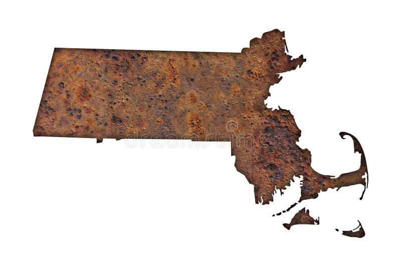 Map of Massachusetts on rusty metal