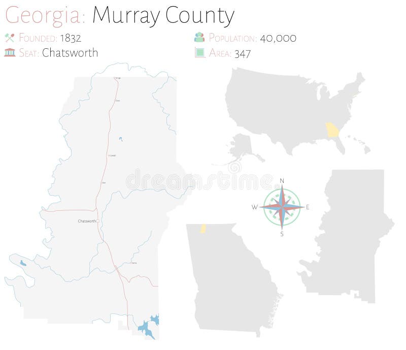 Map of Murray County in Stock Vector Illustration of gray