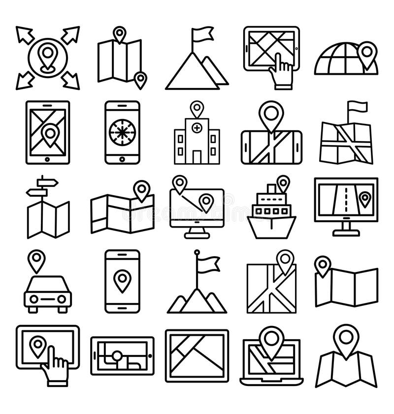 Map and Navigation Isolated Vector Icons set that can easily modify or edit Map and Navigation Isolated Vector Icons set that can stock illustration
