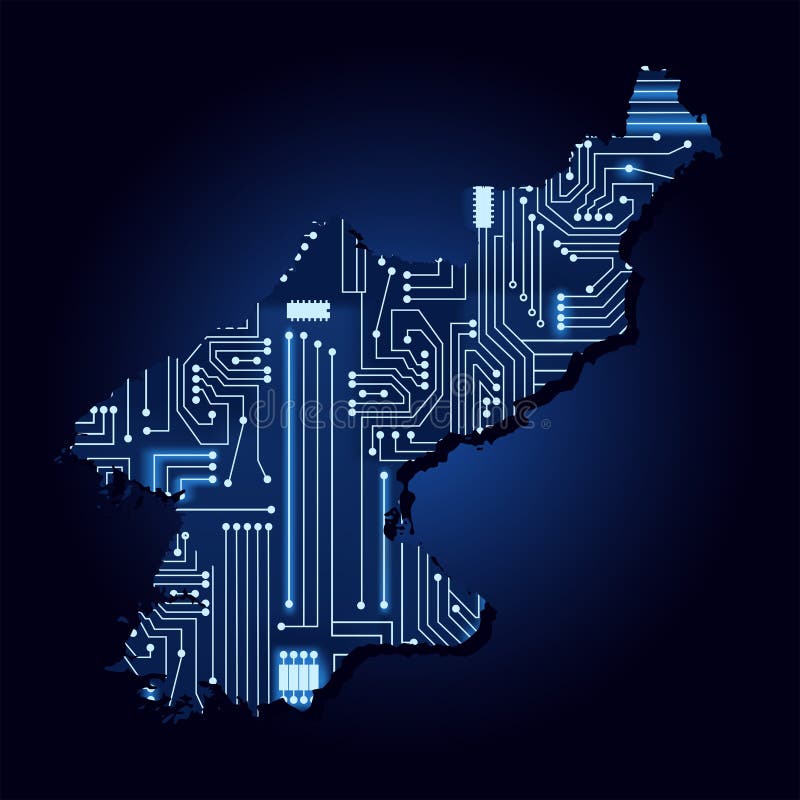 Map of North Korea with Electronic Circuit Stock Vector Illustration