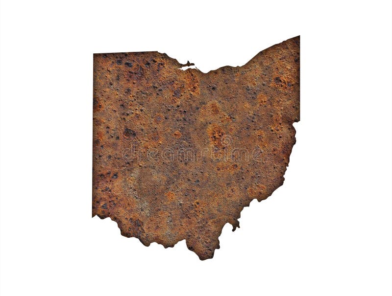 Colorful and crisp image of map of Ohio on rusty metal
