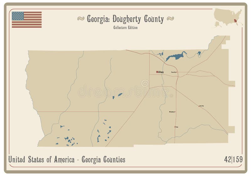 Map of Dougherty County in Stock Vector Illustration of brown