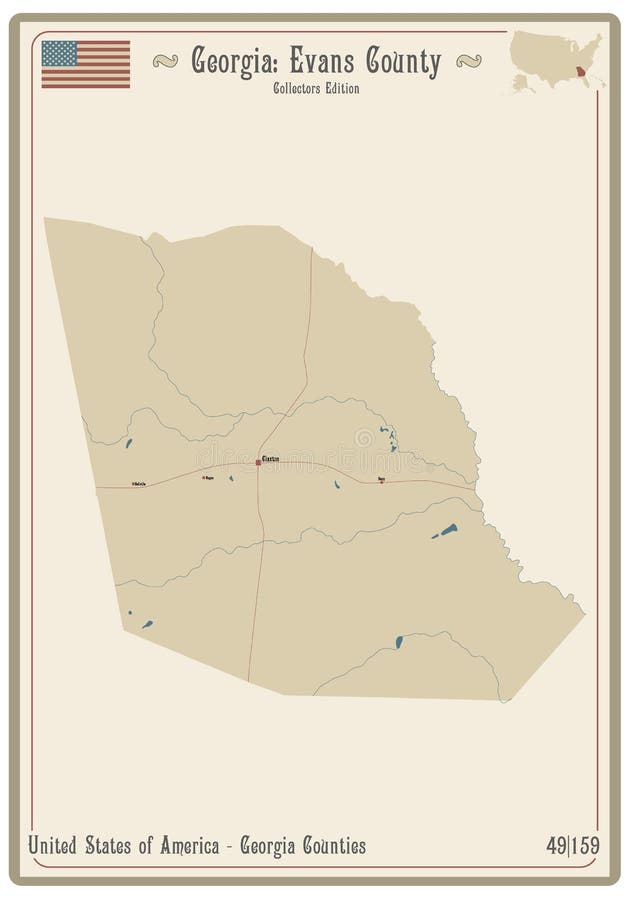 Map of Evans County in Stock Vector Illustration of highway