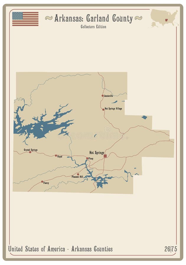 Map of Garland County in Arkansas Stock Vector Illustration of county