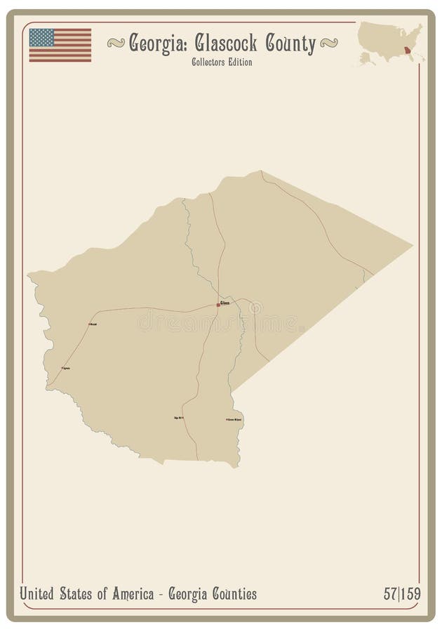 Map of Glascock County in Stock Vector Illustration of