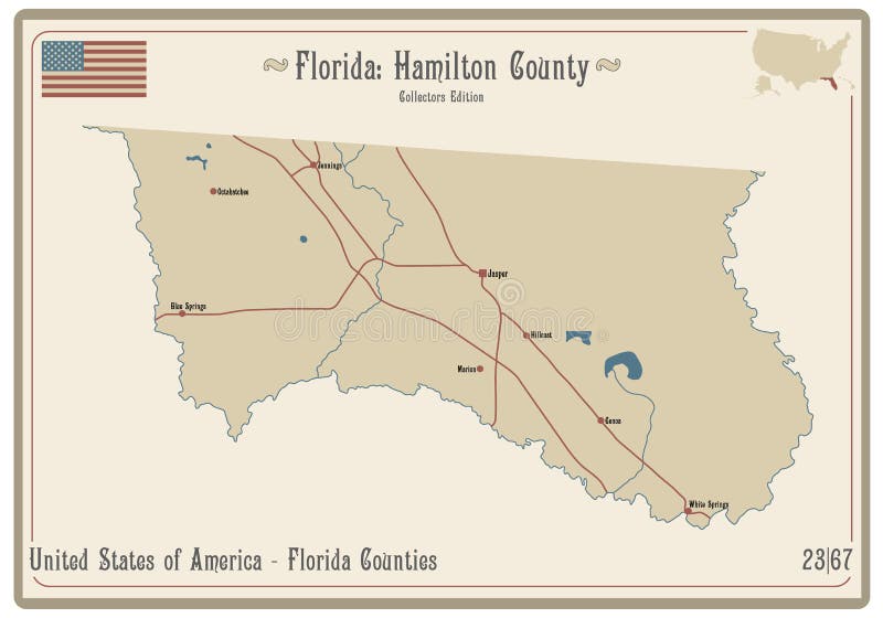 Map of Hamilton County in Florida Stock Vector Illustration of sign