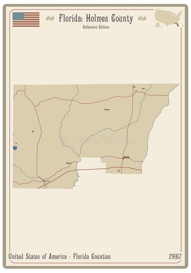 Map of Holmes County in Florida Stock Vector Illustration of lakes