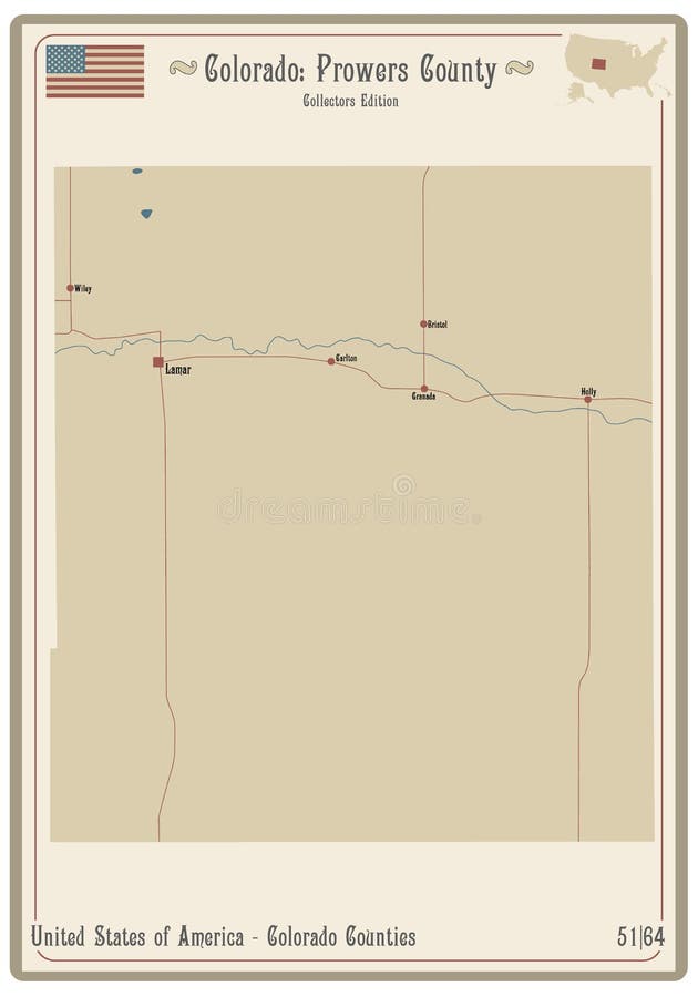 Map of Prowers County in Colorado Stock Vector Illustration of road