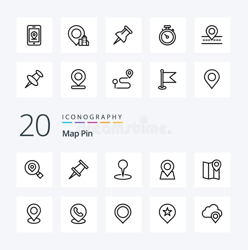 20 Map Pin Line icon Pack like location pin building navigation compass stock illustration