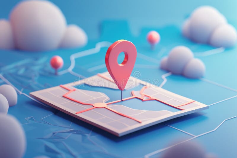 A map with a pin in the middle. Ideal for travel and location concepts. AI generated