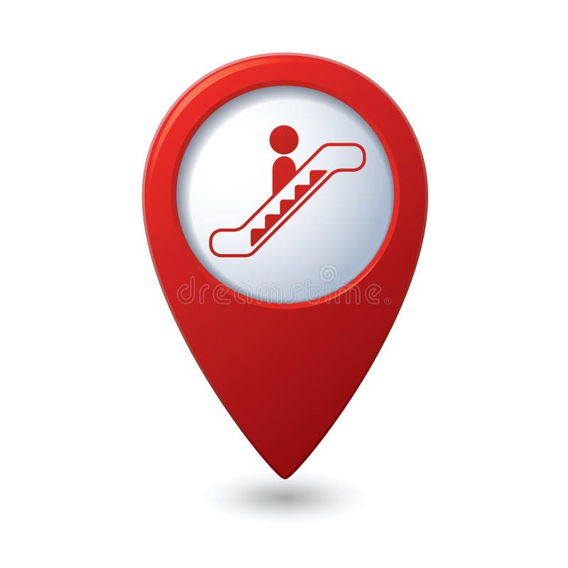 Map pointer with escalator icon vector illustration