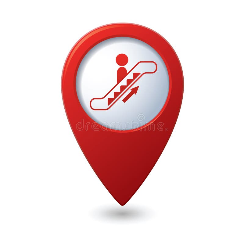 Map pointer with escalator icon royalty free illustration