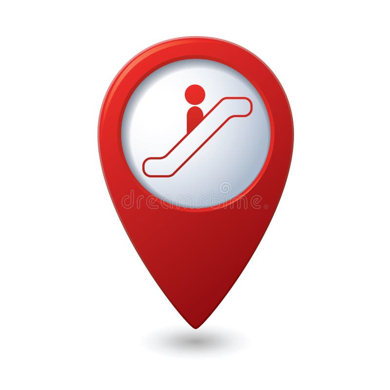 Map pointer with escalator icon vector illustration